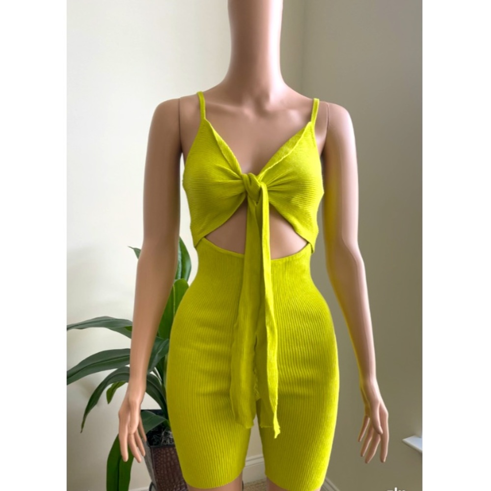 Neon Green Ribbed Romper - Picture 2 of 2